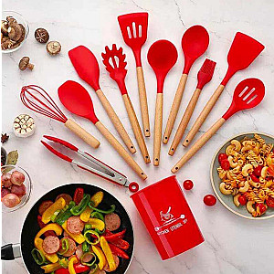 Silicone Kitchen Utensils Wooden Handle, 12 Pcs Set